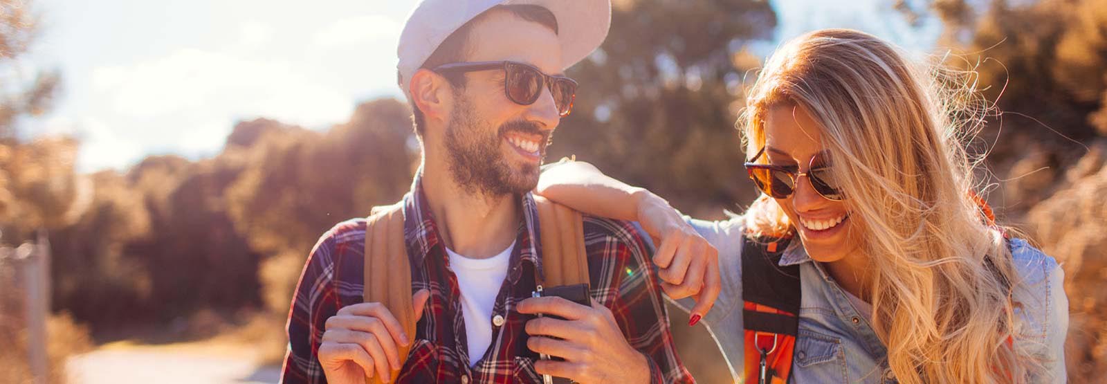 Young couple walking outdoors